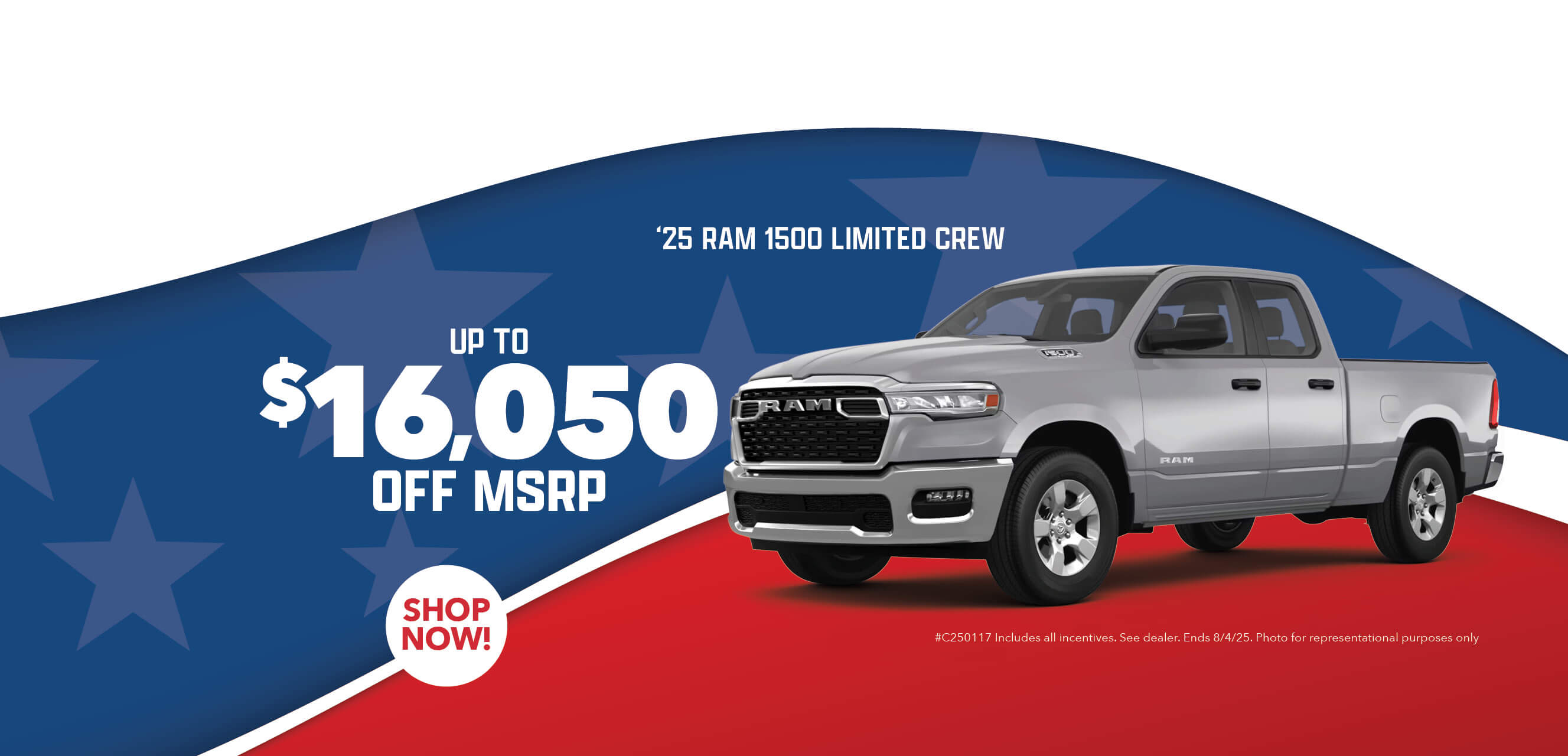 Now up to $16,050 off MSRP on 2025 Ram 1500 Laramie Crew.